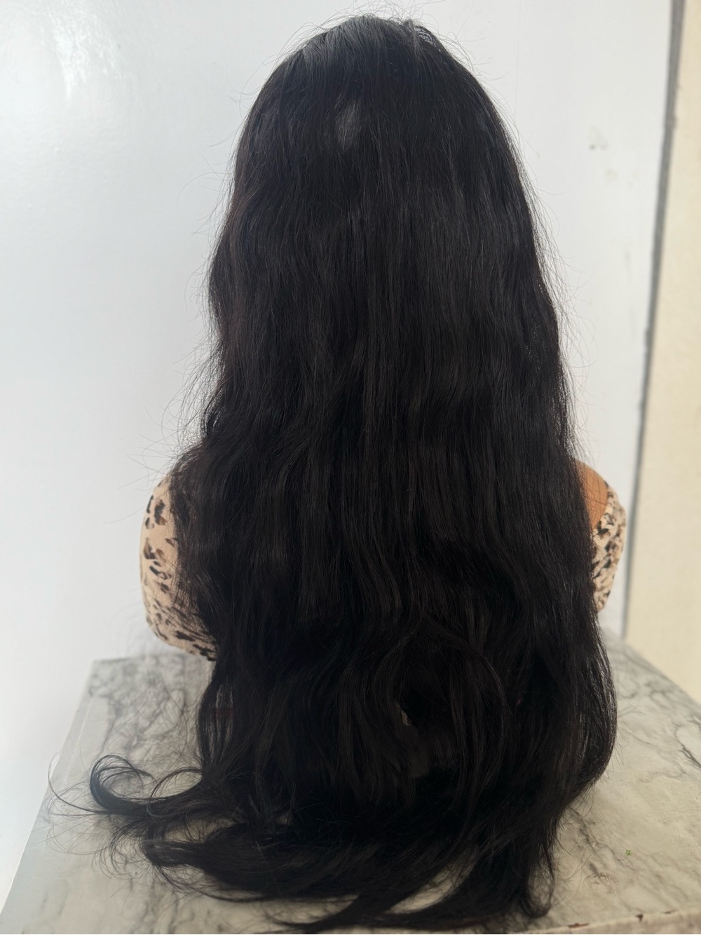 Human Hair Blend Lace Front Wig Long Wavy Black Part Heat Resistant - Picture 3 of 9
